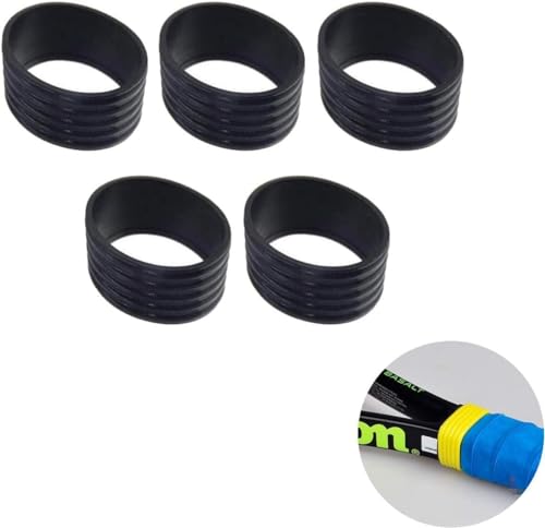 Tennis Racket Overgrips - Set of 5 Black Rubber Bands