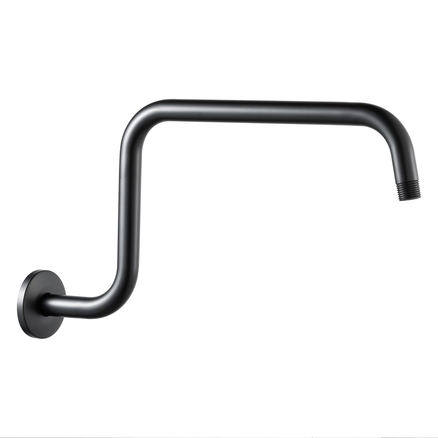 OFFO Shower Head Extension Arm 16 in, S Shaped High Rise Extender with Flange Shower Head Pipe Arm, Matte Black