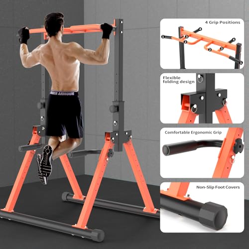 Foldable Pull Up Dip Stand for Upper Body Workout - Orange