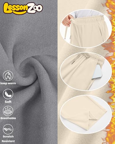 LessonZoo 3-Pack Girls Fleece Sweatpants - Large Apricot, Gray, Black
