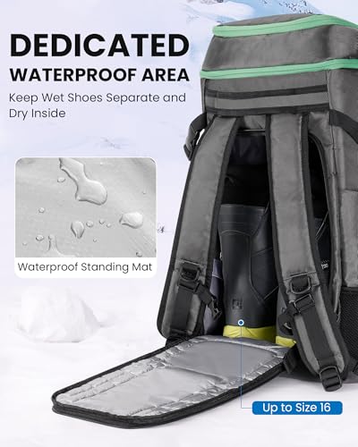 OutdoorMaster 65L Ski Boot Backpack Bag Grey - Waterproof, 4 Compartments
