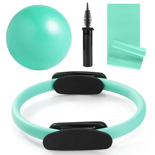 Tsikavo Teal Pilates Ring 12 Inch with Exercise Ball & Resistance Bands Set