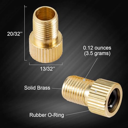 Brass Presta to Schrader Valve Adapter for Bike Tires - 4 Pack