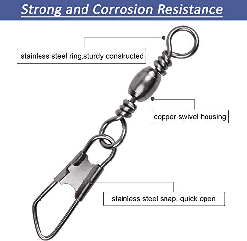 Fishing Snap Swivels - 50pcs Rolling Barrel Swivels with Safety Snaps