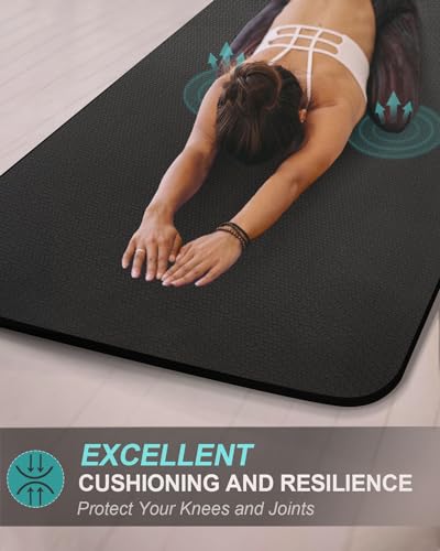 MRZZATA Black Extra Long 84" x 32" Thick 7mm Double-Sided Non-Slip TPE Yoga Mat with Strap