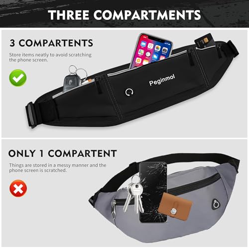 Slim Running Belt Fanny Pack - Waterproof & Reflective - Black