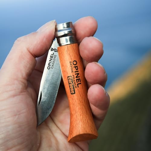Opinel No. 08 Carbone Carbon Steel Folding Pocket Knife with Beechwood Handle - No. 8