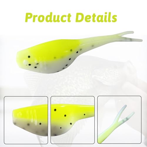 Split-Tail Crappie Lures - 24pcs Soft Plastic Baits, Yellow-White
