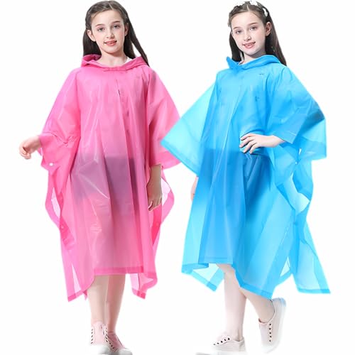Emergency Rain Ponchos for Kids - 2 Pack Blue & Pink