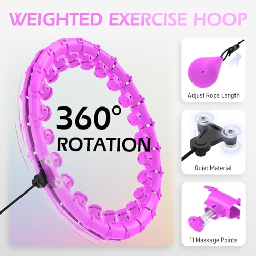 Weighted Hula Hoop for Adults - 51 Inch with 27 Links & Waist Trainer - Purple