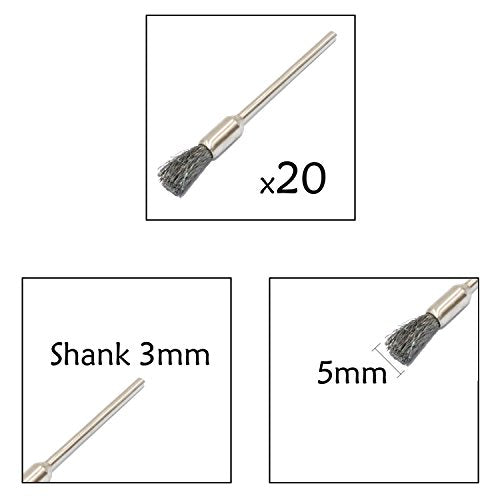Steel Cleaning End Brushes Pen Wire Brush Rust Paint Removal Bits Polishing Rotary Tools Accessories 3 MM Mandrel 20 Pieces