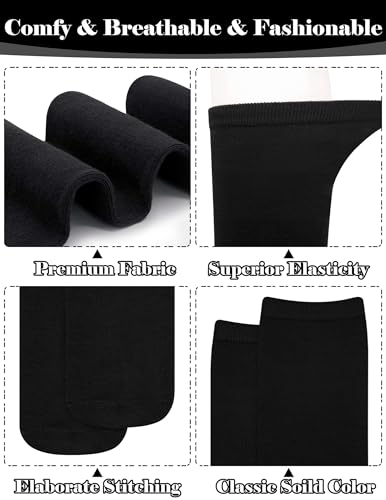 Knee High Socks for Women - Striped Cotton Tube Socks, 2 Pack Pure Black
