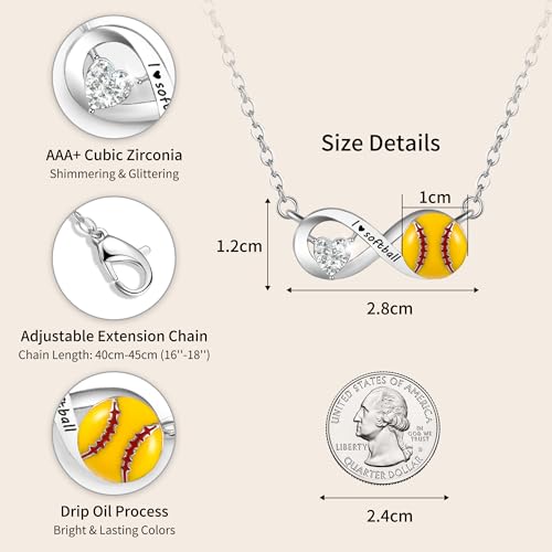 Softball Necklace - Silver Sport Jewelry for Girls & Women