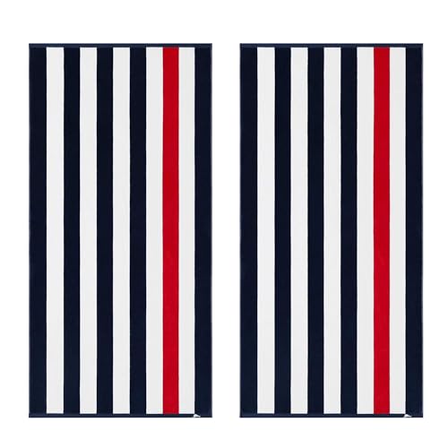 Tommy Bahama Beachside Navy/Red 2 Pack Cotton Velour Beach Towels 36x68