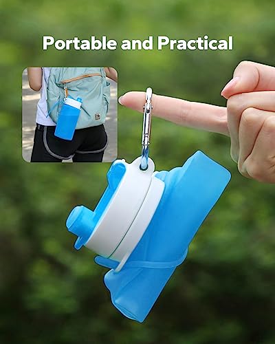 Collapsible Silicone Water Bottle - 20oz Portable Foldable Sport Bottle - Blue