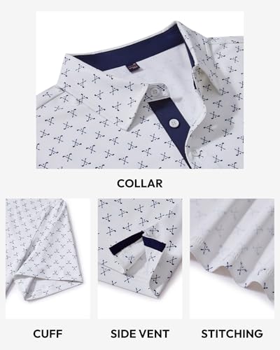 Men's White Golf Polo Shirt - Large, Breathable & Dry Fit Summer Apparel