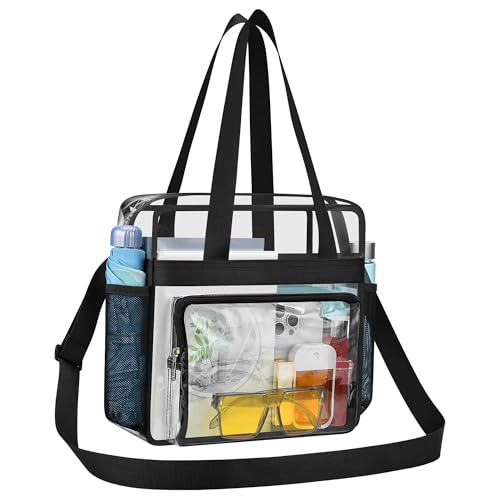 Clear Tote Bag - Stadium Approved Transparent Crossbody - Black