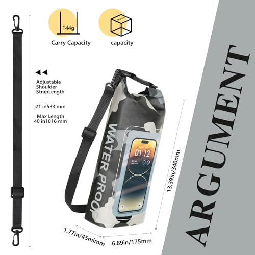 TYUTOSEG Gray 2L Waterproof Dry Bag with Phone Pouch - IP68 Pool Kayak Bag
