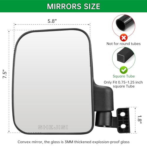 SHEJISI Golf Cart Mirror - Compatible with Club Car, Yamaha, EZGO & More, 3 Sizes