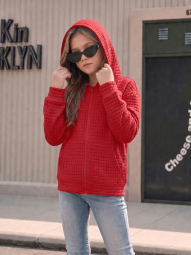Haloumoning Girls Quilted Zip Up Hoodie Red 9-10 Years