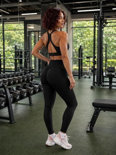 YEOREO Seamless Scrunch Leggings for Women, Medium Black Marl