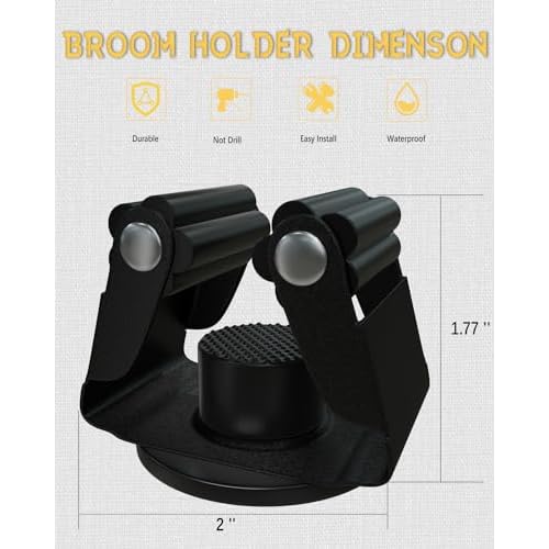 Magnetic Broom Holder, Steel Mop Mount No Drilling Magnetic Holder for Garage Tools, Anti-Slip Utility Mount for Garage, Kitchen, Laundry Tools Organizer and Management - 5 Pack/Black