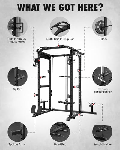 2000LBS Power Cage Rack with Cable Crossover & LAT Pull Down - Black