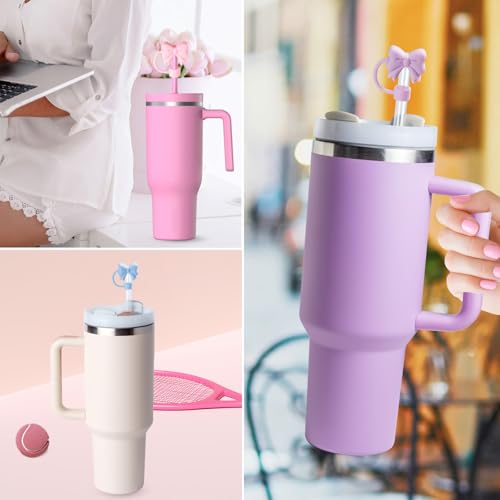 6PCS Cute Bow Straw Covers for Stanley 30 & 40 Oz Tumblers - Pink, Blue, Purple