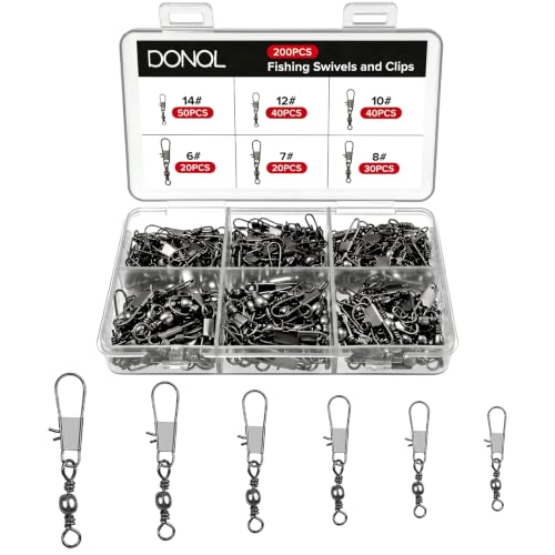 200pcs Fishing Snap Swivels - Anti-Tangle Connectors Set