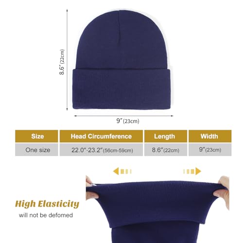 Satin Lined Slouchy Beanie for Women - Soft Knit Winter Hat - Navy Blue