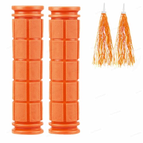 Non-Slip Rubber Bike Handle Grips with Tassel Streamers - Orange
