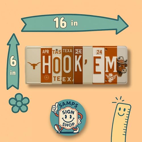 Texas Longhorns Hook Em Horns License Plate Wall Sign - 16x6 Inch Aluminum
