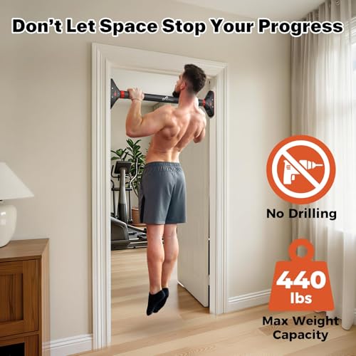 Adjustable No-Drill Pull Up Bar for Doorway - 29.5-37 in, 440 lb Capacity