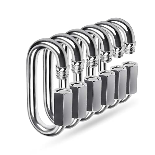 M3.5 Stainless Steel D Shape Locking Carabiner Keychain - 6 Pack