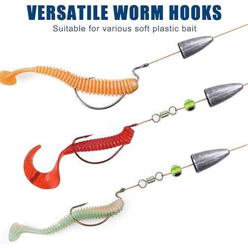 80PCS EWG Bass Fishing Hooks - Gold 1/0 Offset Worm Hooks