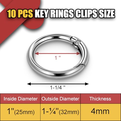 1 Inch Round Keychain Clips - 10pcs Metal Spring O Rings - Silver