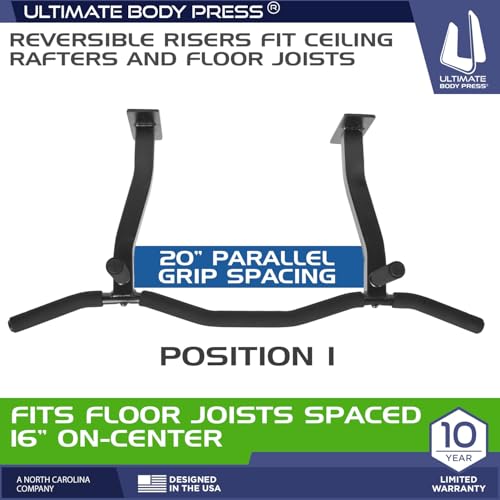 Ceiling Mount Pull Up Bar with Reversible Risers - Ultimate Grip