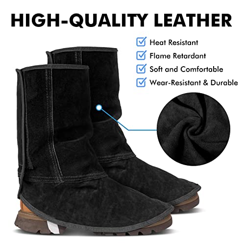 LeaSeek Leather Welding Spats - Flame and Abrasion Resistant Welding Boot Covers - Full Coverage Shoes Protectors -Adjustable Welding Gaiters