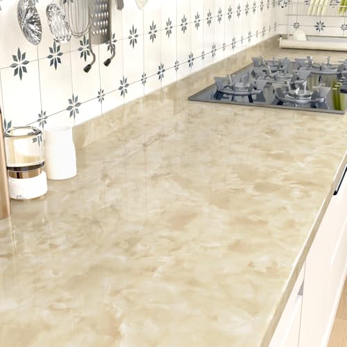 Beige Marble Contact Paper for Countertops Beige Marble Peel and Stick Wallpaper Removable Waterproof Countertop Contact Paper for Cabinets Kitchen Vinyl Wrap Counter Top Covers 15.7"¡¿78.7"