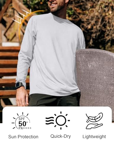 UPF 50+ Long Sleeve Sun Protection Shirt for Men - Large, White