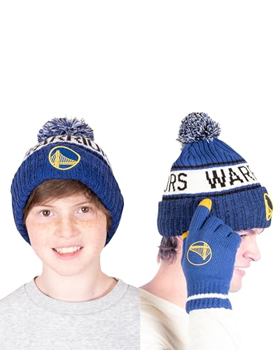 Youth NBA Knit Beanie Hat with Touch Screen Gloves - Golden State Warriors