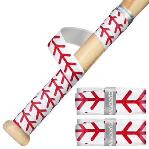 Baseball Bat Grip Wraps - 2 Pack, White with Stitching