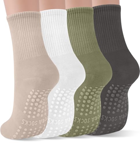 Non-Slip Grip Pilates Socks for Women - Green, White, Brown, Gray