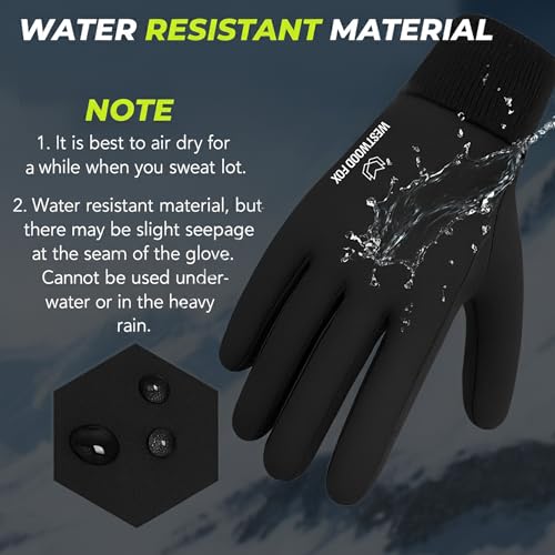 Thermal Winter Gloves - Touchscreen Waterproof Cycling Gloves - Small, Black