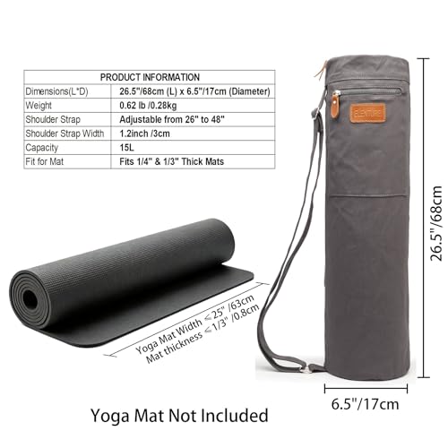 ELENTURE Grey Yoga Mat Bag for Women & Men, Full-Zip Canvas Pilates Bag with Pockets