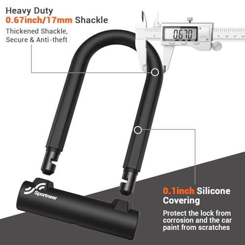 Heavy Duty Bike U Lock with 5ft Security Cable - Black