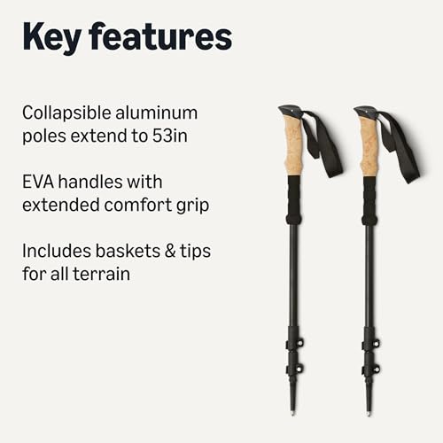 Amazon Basics Adjustable Collapsible Hiking Poles - Lightweight Aluminum, All-Terrain Support