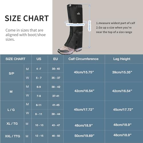 1000D Waterproof Leg Gaiters for Hiking & Snow - Large Black