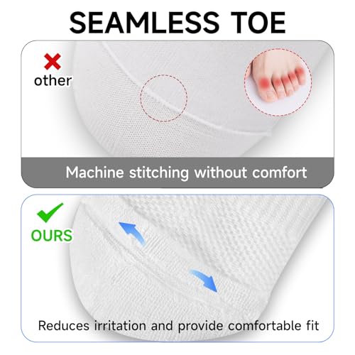 Cushioned Ankle Socks for Women - Full-Sole Cushioning Pads, 3 Pack - White