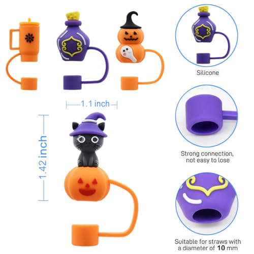 Reusable Straw Cover Caps for 30/40oz Tumblers - 10mm Halloween Set D